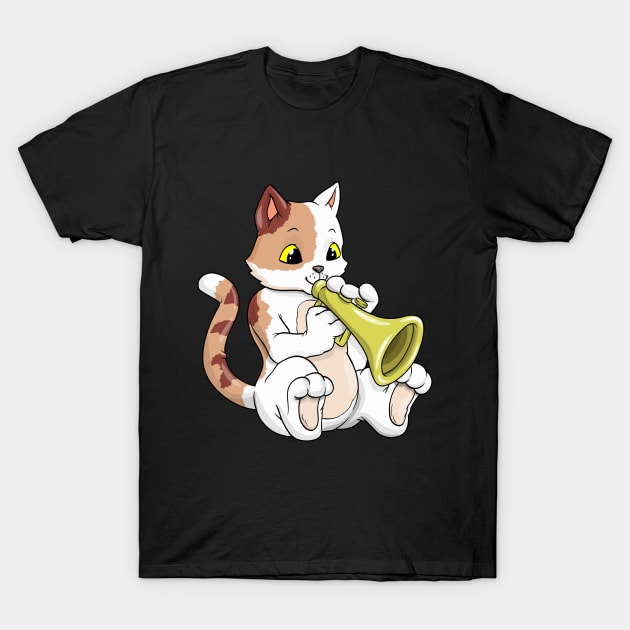 Cute cat is playing the trumpet T-Shirt by Markus Schnabel